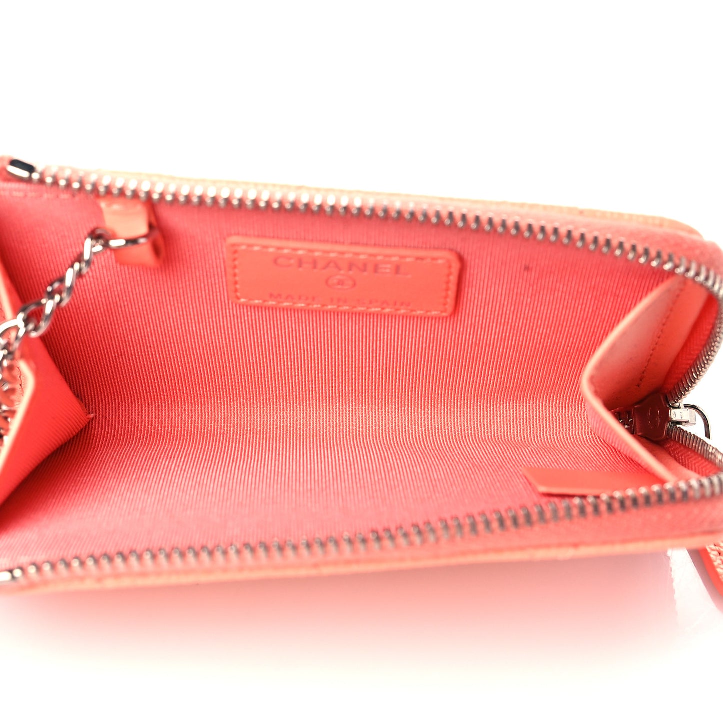 Caviar Quilted Zipped Key Holder Case Coral