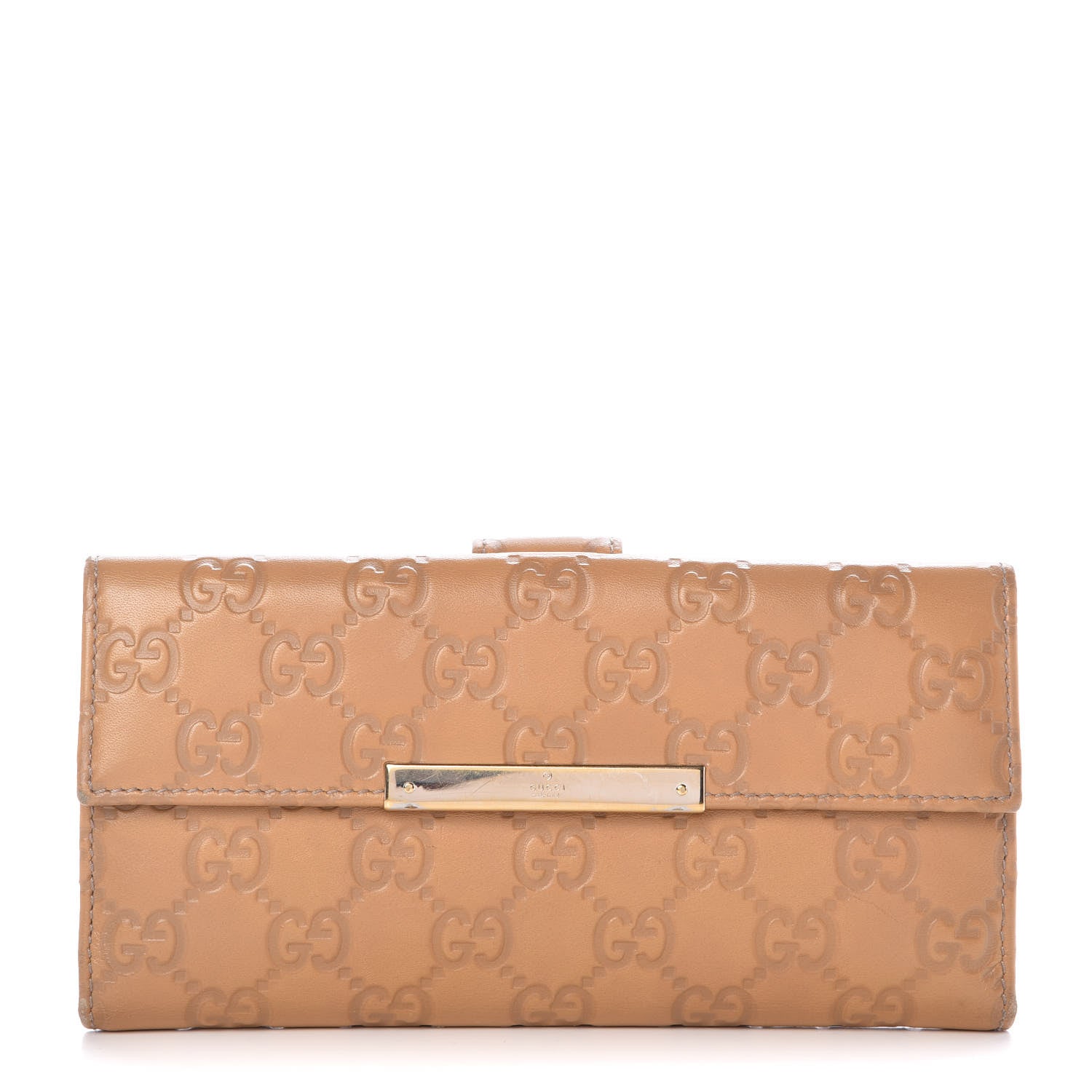 Gucci Guccissima Margaux Calfskin Metal Bar Continental Flap Wallet Beige 1 of 13