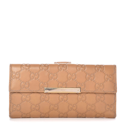 Gucci Guccissima Margaux Calfskin Metal Bar Continental Flap Wallet Beige 1 of 13