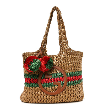 Gucci Raffia Effect Interlocking G Tote Bag Brown 1 of 11