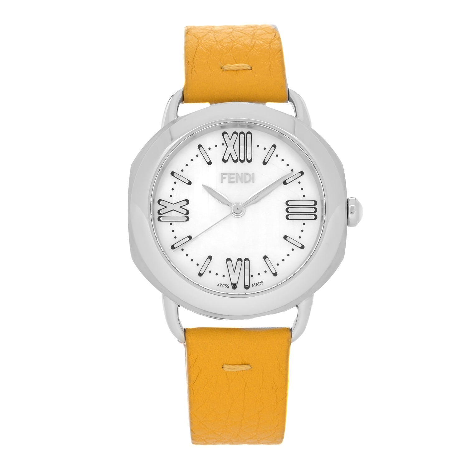 Fendi Stainless Steel Calfskin Mother of Pearl 36mm Selleria Quartz Watch Yellow 1 of 4