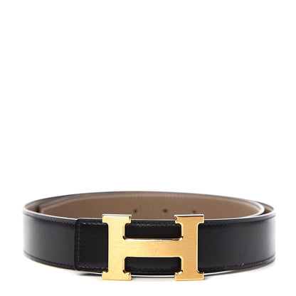 Hermes Box Togo 32mm H Belt 85 Black Etoupe 1 of 6