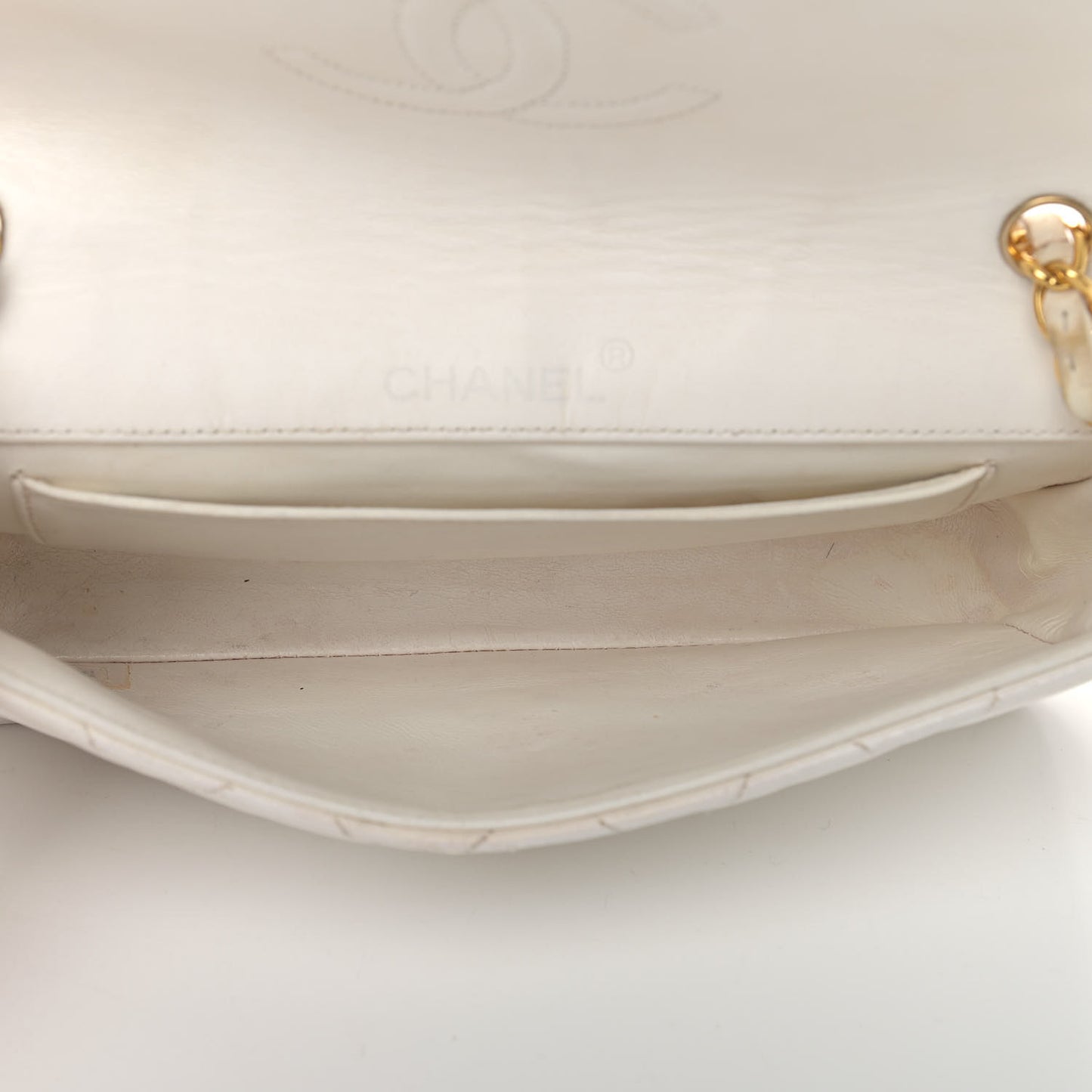 Lambskin Quilted Single Flap White