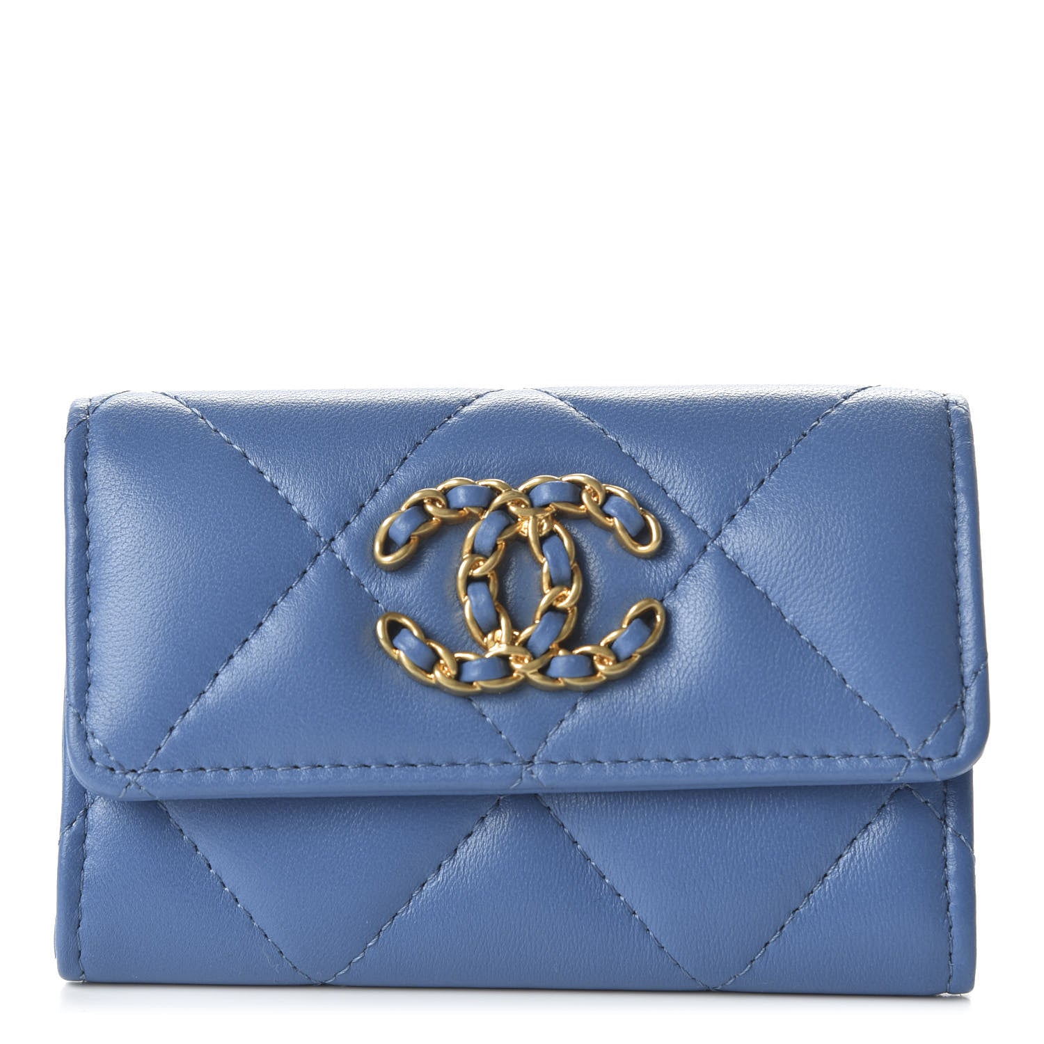 Chanel Lambskin Quilted Chanel 19 Flap Card Holder Light Blue 1 of 12