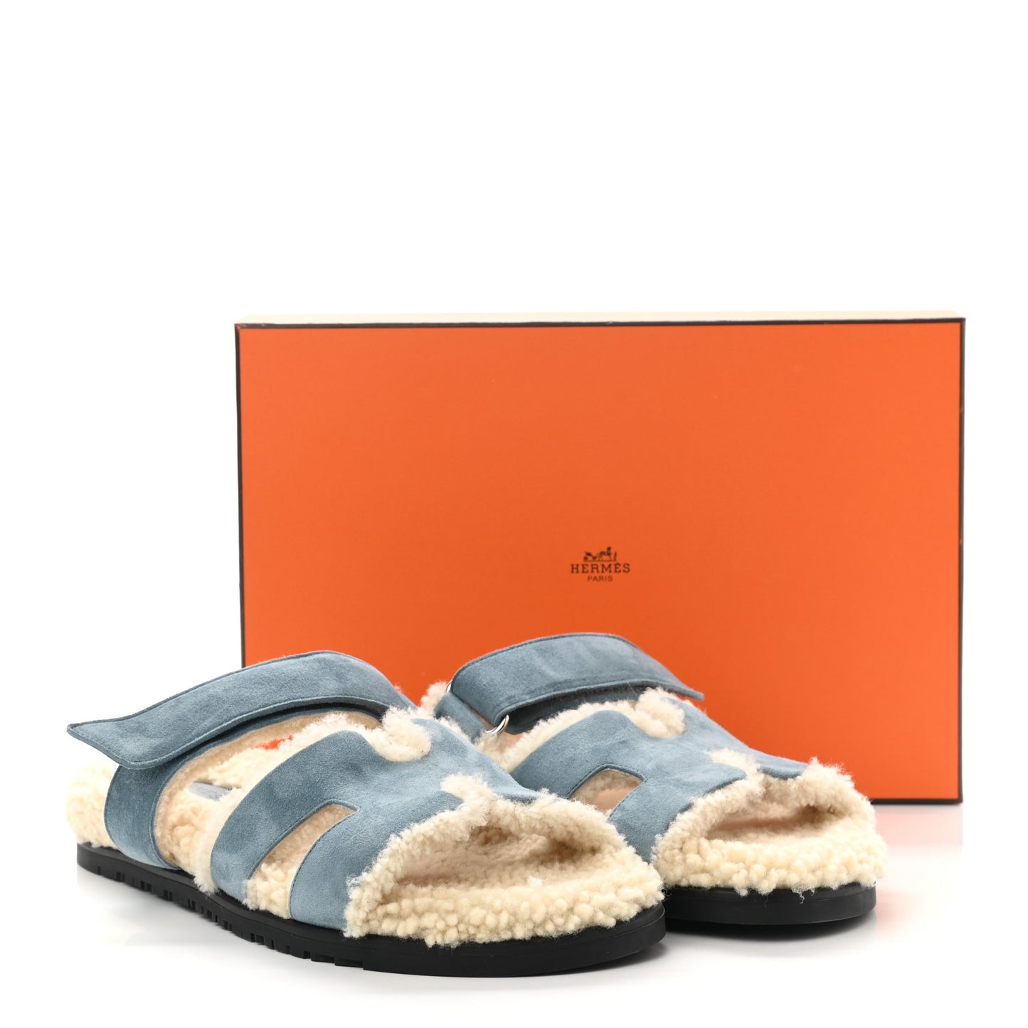 Suede Goatskin Woolskin Womens Chypre Sandals 40.5 Bleu Pinede Ecru