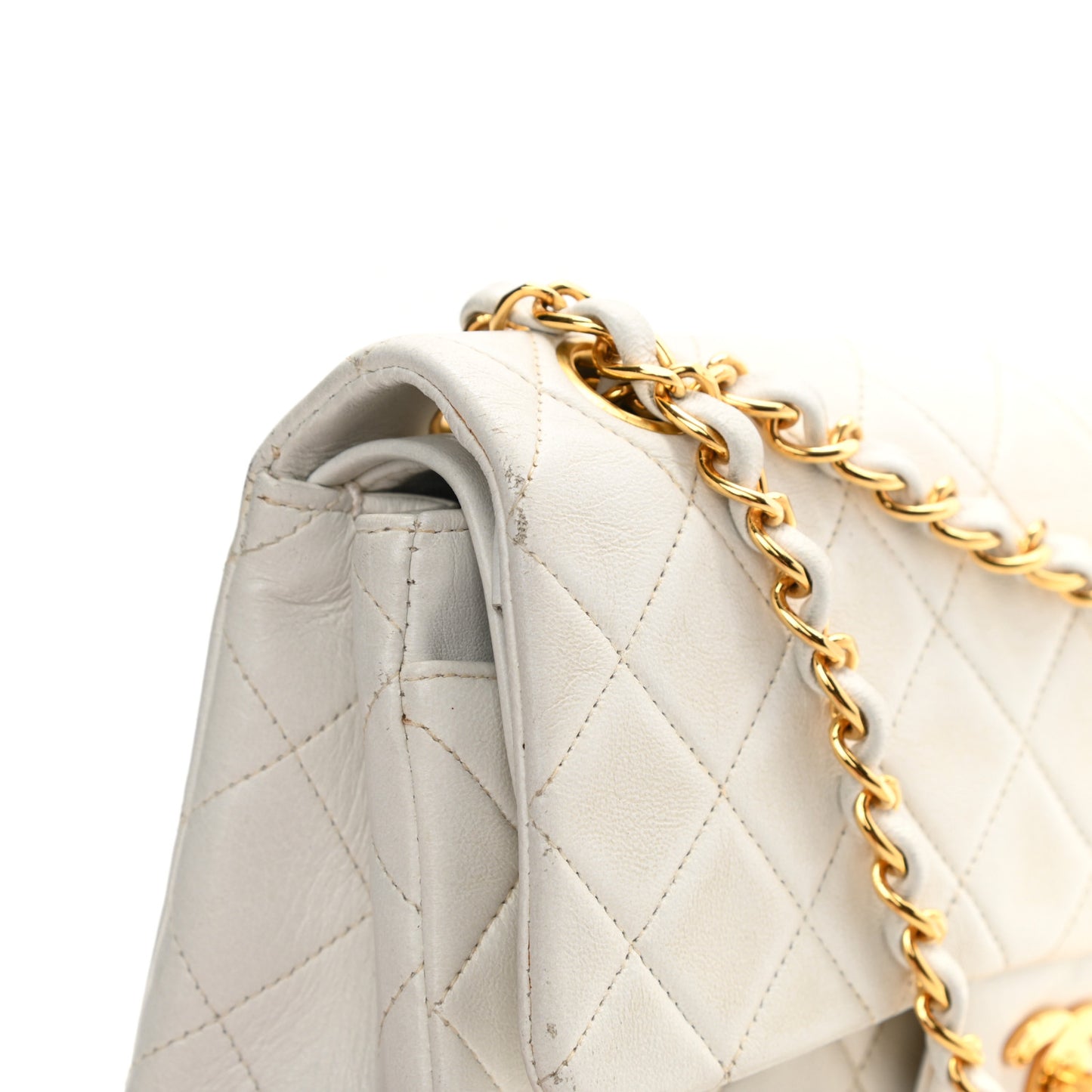 Lambskin Quilted Small Double Flap White