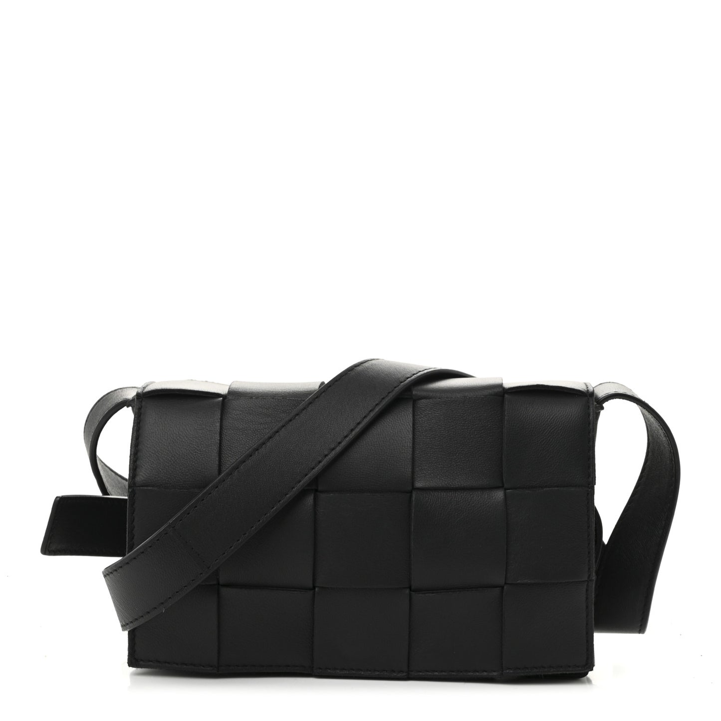 Lambskin Maxi Intreccio Small Cassette Crossbody Bag Black