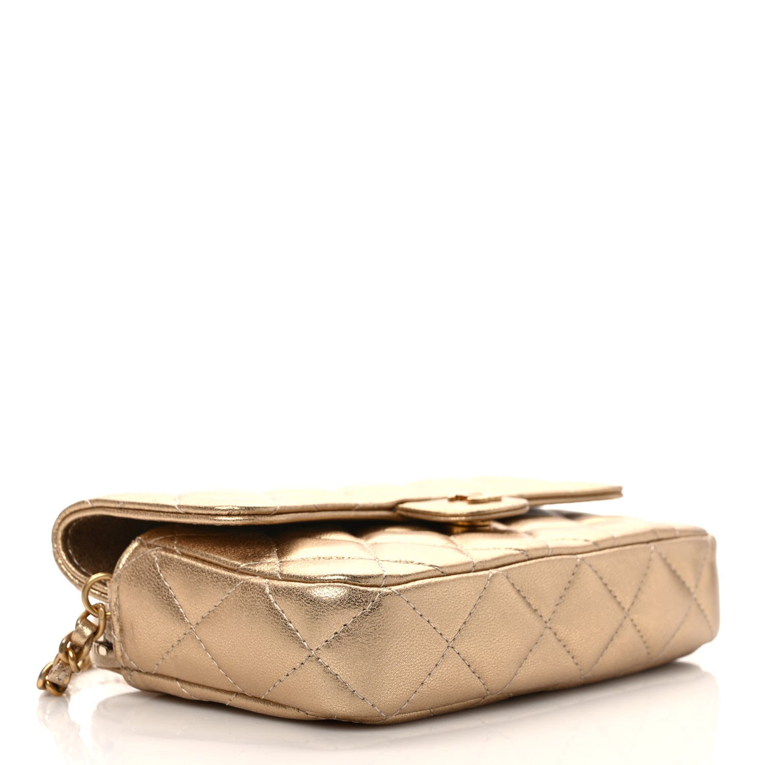 Chanel Metallic Lambskin Quilted Flap Phone Holder With Chain Gold 4 of 11