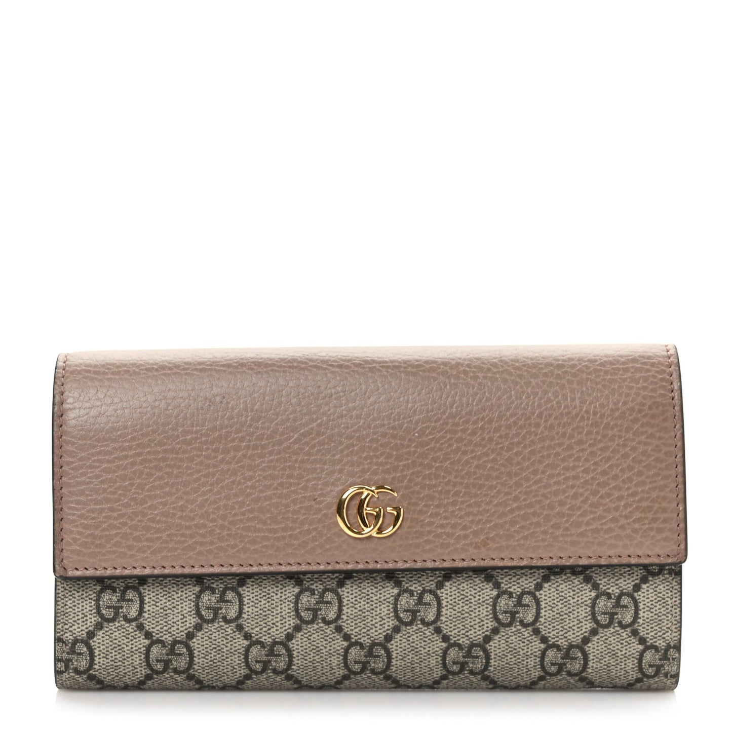 Dollar Calfskin GG Supreme Monogram GG Marmont Continental Wallet Porcelain Rose Beige Ebony