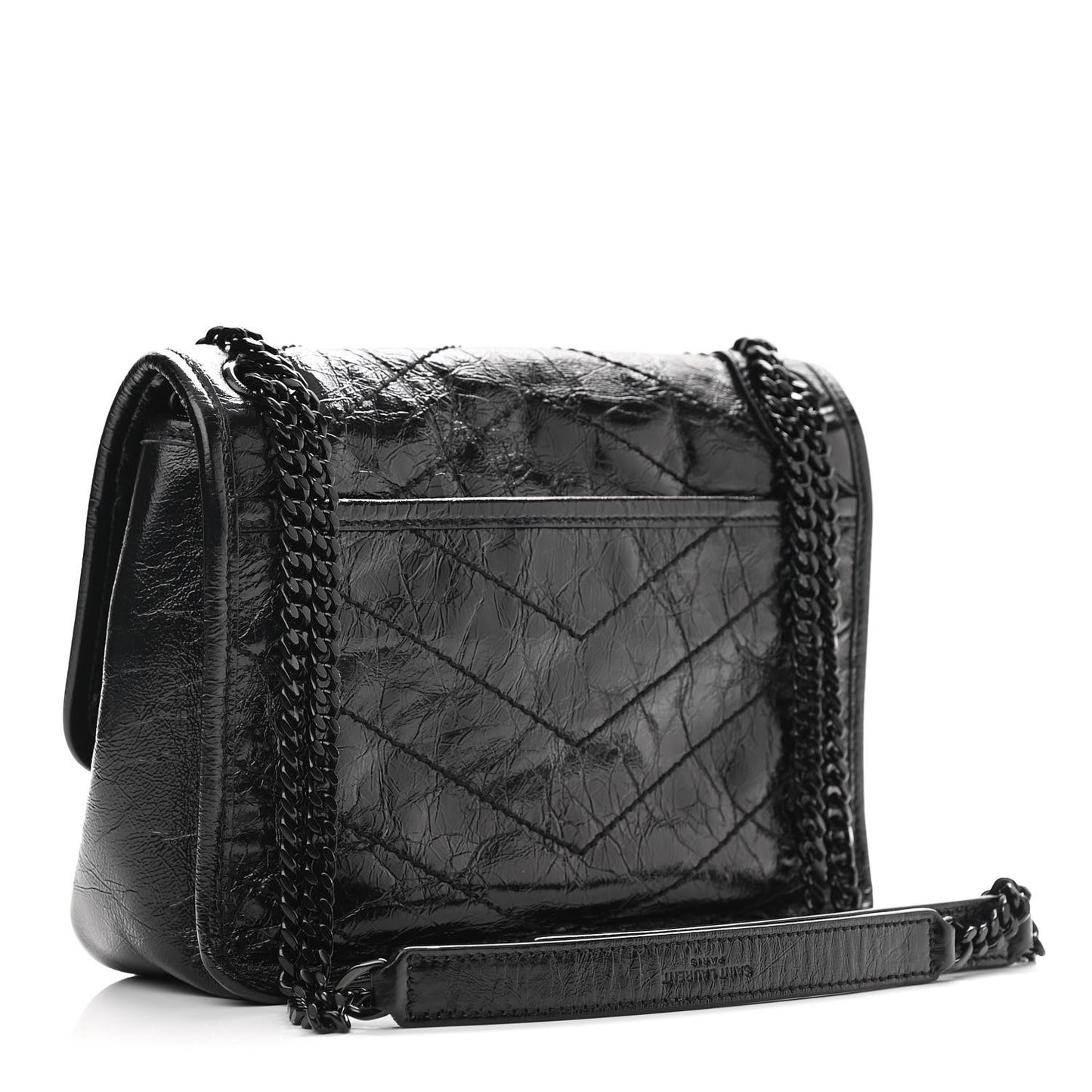 Crinkled Calfskin Matelasse Monogram Baby Niki Chain Satchel Black