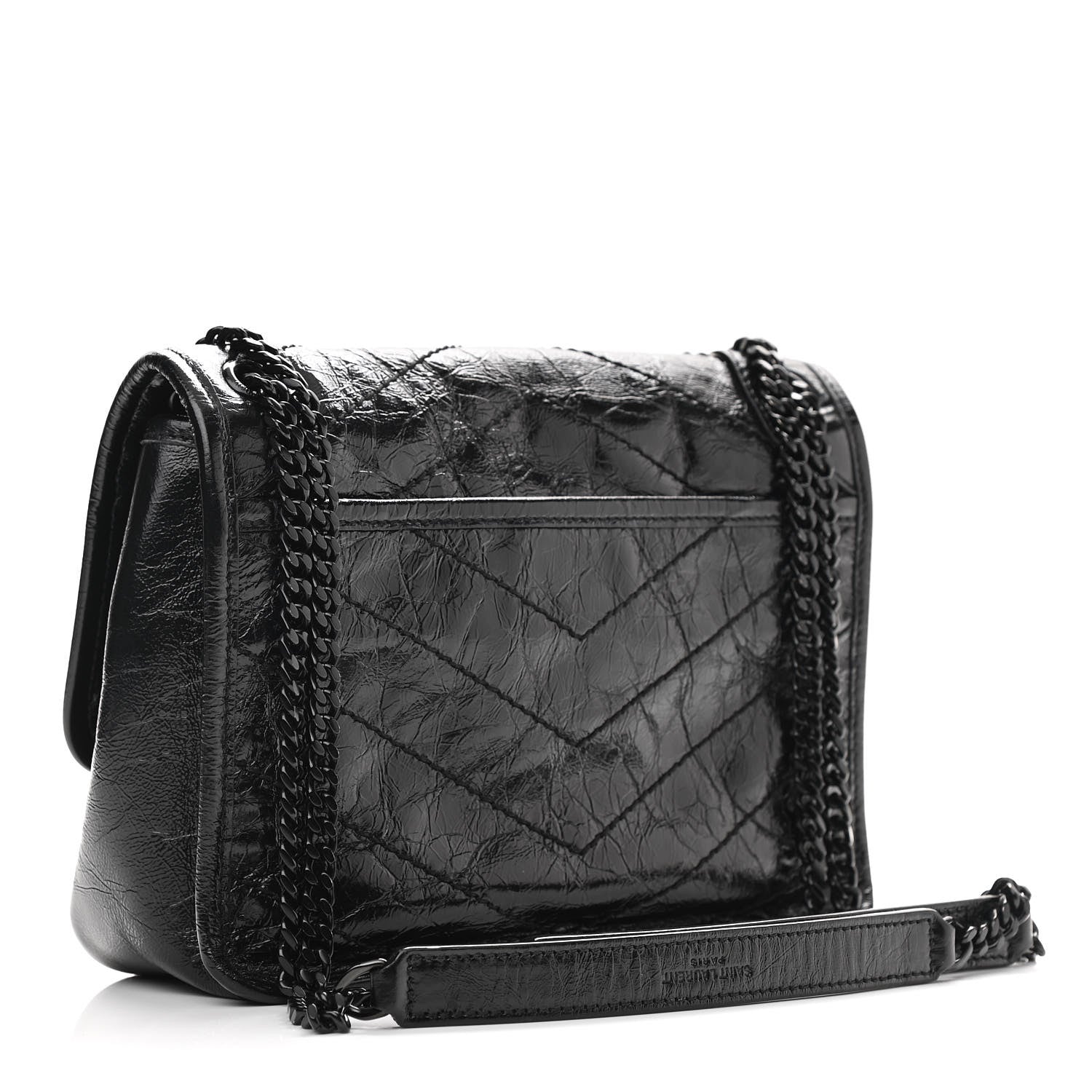 Saint Laurent Crinkled Calfskin Matelasse Monogram Baby Niki Chain Satchel Black 3 of 11
