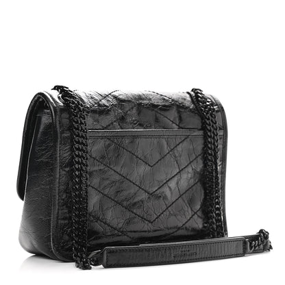 Saint Laurent Crinkled Calfskin Matelasse Monogram Baby Niki Chain Satchel Black 3 of 11