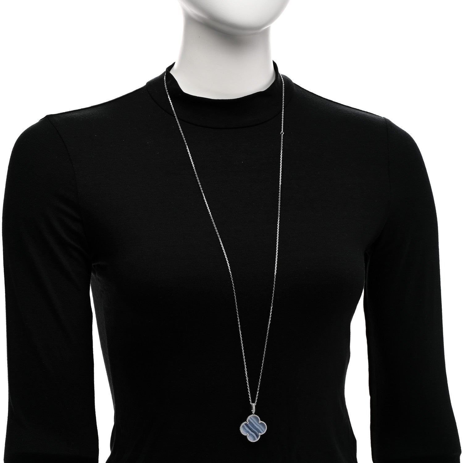 Van Cleef & Arpels 18K White Gold Chalcedony Magic Alhambra Pendant Long Necklace 2 of 6