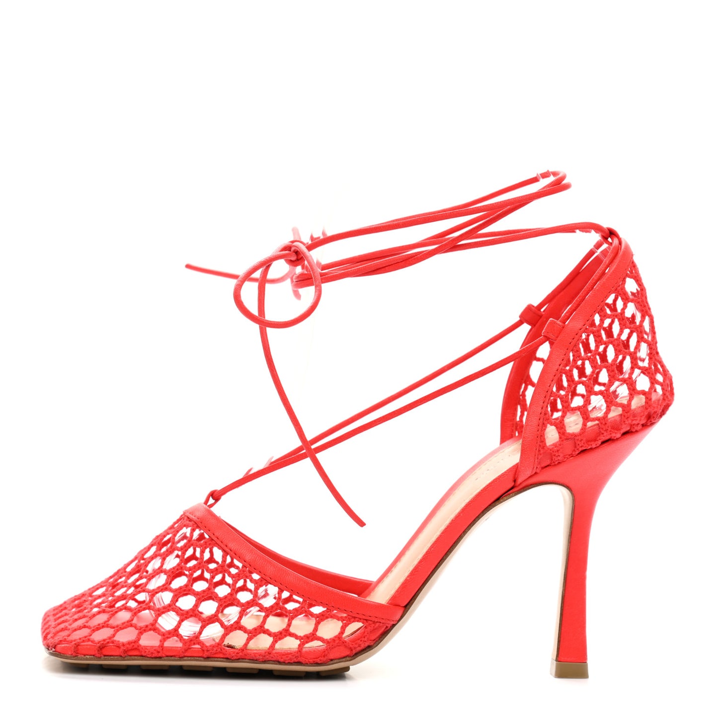 Mesh Nappa Stretch Ankle Tie Sandals 39 Tomato