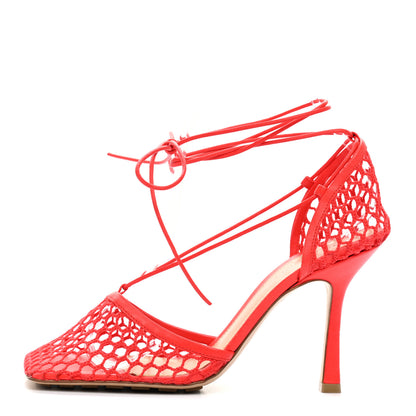 Bottega Veneta Mesh Nappa Stretch Ankle Tie Sandals 39 Tomato 1 of 14