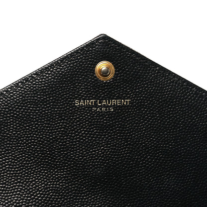 Saint Laurent Grain De Poudre Matelasse Chevron Monogram Envelope Chain Wallet Black 6 of 12