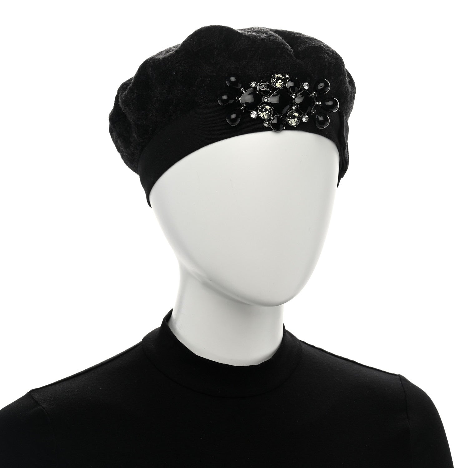 Chanel Cashmere Gripoix CC Beret M Black 2 of 7