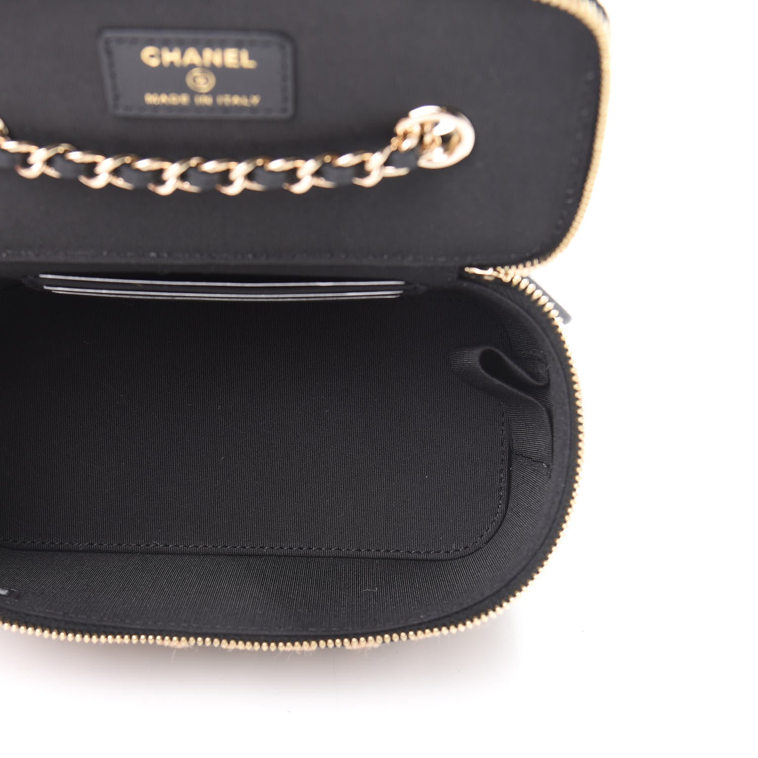 Chanel Raffia Jute Striped Small Vanity Case With Chain Black Beige 5 of 11