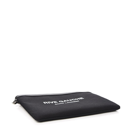 Saint Laurent Linen Canvas Rive Gouche Zipped Pouch Black 3 of 8
