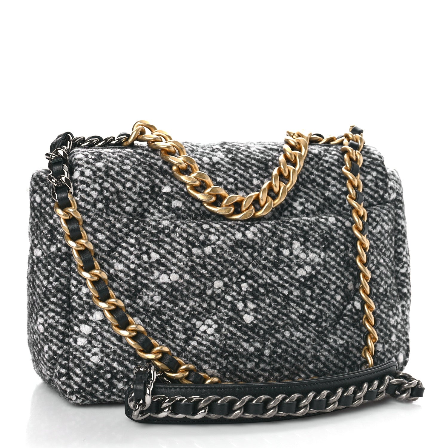 Chanel Tweed Quilted Medium Chanel 19 Flap Black White 3 of 9