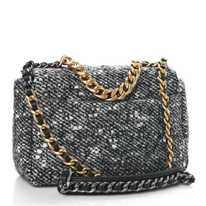 Chanel Tweed Quilted Medium Chanel 19 Flap Black White 3 of 9
