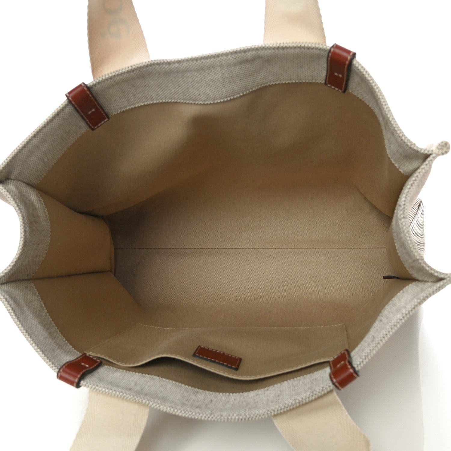 Chloe Cotton Calfskin Large Woody Ribbon Tote White Brown 5 of 10