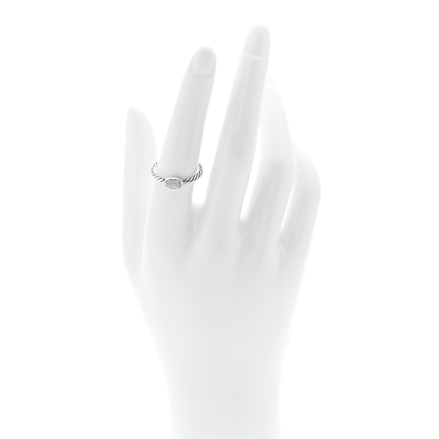 David Yurman Sterling Silver Diamond Pave Cable Classics Oval Ring 54 7 2 of 5