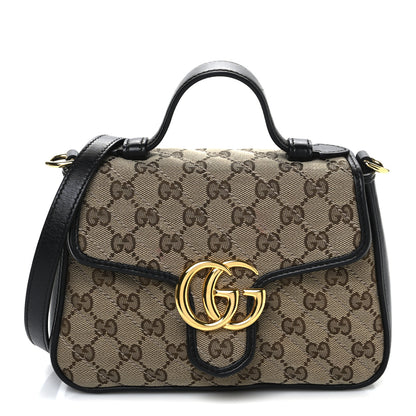 Gucci Monogram Azalea Calfskin Matelasse Diagonal Mini GG Marmont Top Handle Shoulder Bag Beige Ebony Black Beige Ebony Black 1 of 12