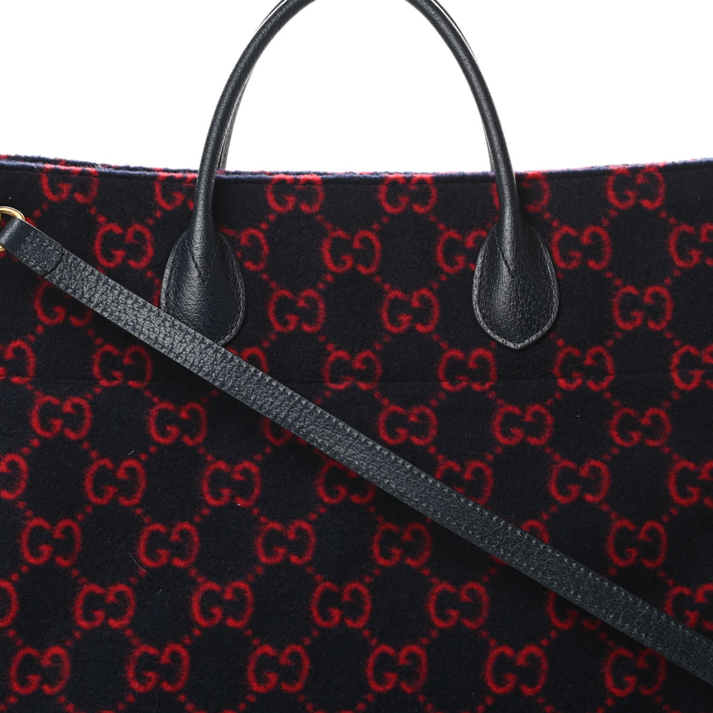 Covered Wool Textured Dollar Calfskin GG Monogram Large Tote Bag Blue Red