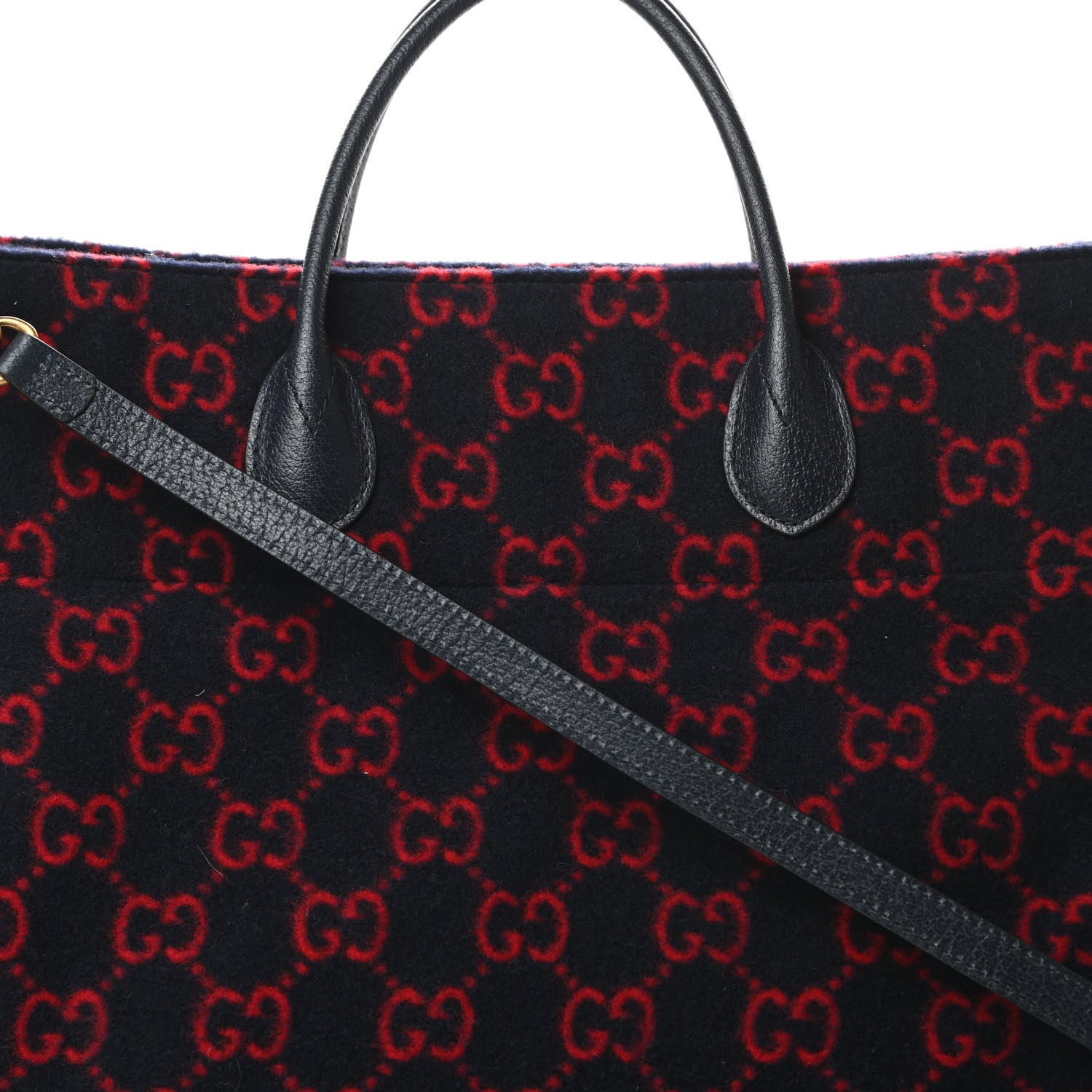 Gucci Covered Wool Textured Dollar Calfskin GG Monogram Large Tote Bag Blue Red 8 of 10