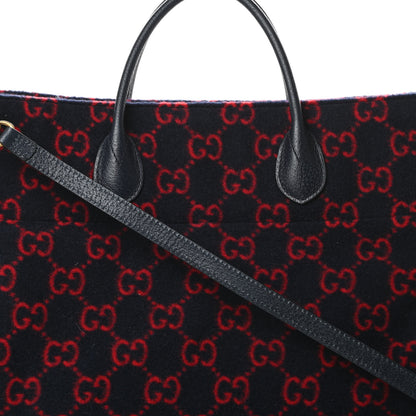 Gucci Covered Wool Textured Dollar Calfskin GG Monogram Large Tote Bag Blue Red 8 of 10