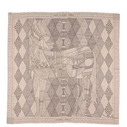 Hermes Cashmere Silk Patchwork Horse Shawl 140 Naturel Ebene 1 of 5