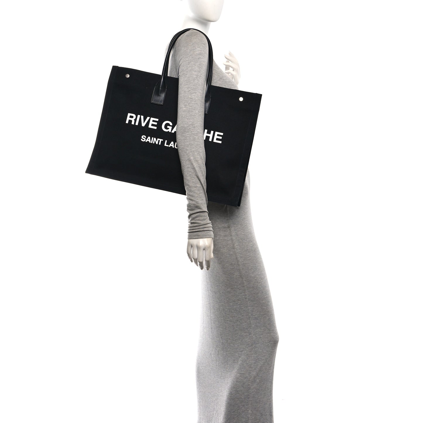 Linen Calfskin Rive Gauche Tote Black