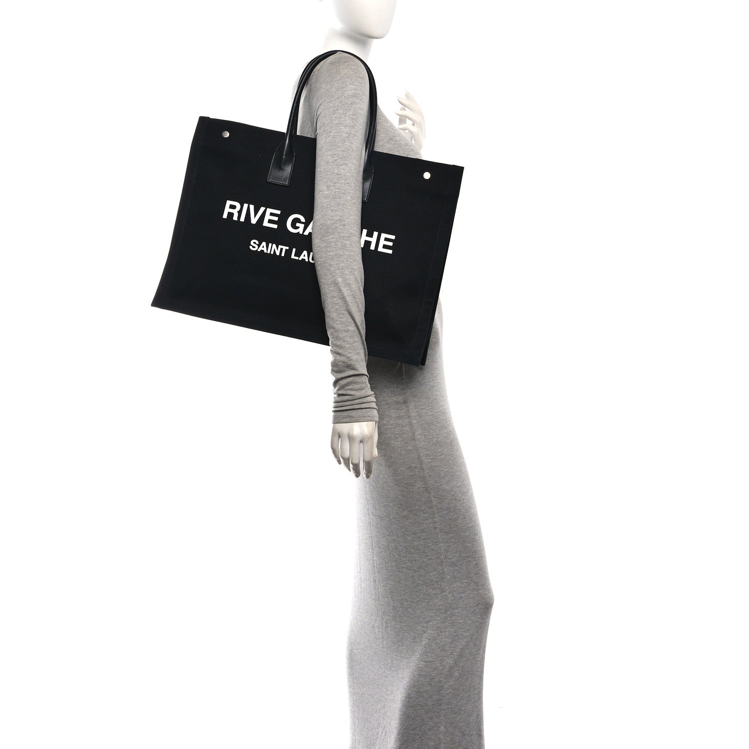 Saint Laurent Linen Calfskin Rive Gauche Tote Black 2 of 10