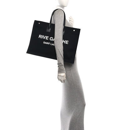 Saint Laurent Linen Calfskin Rive Gauche Tote Black 2 of 10