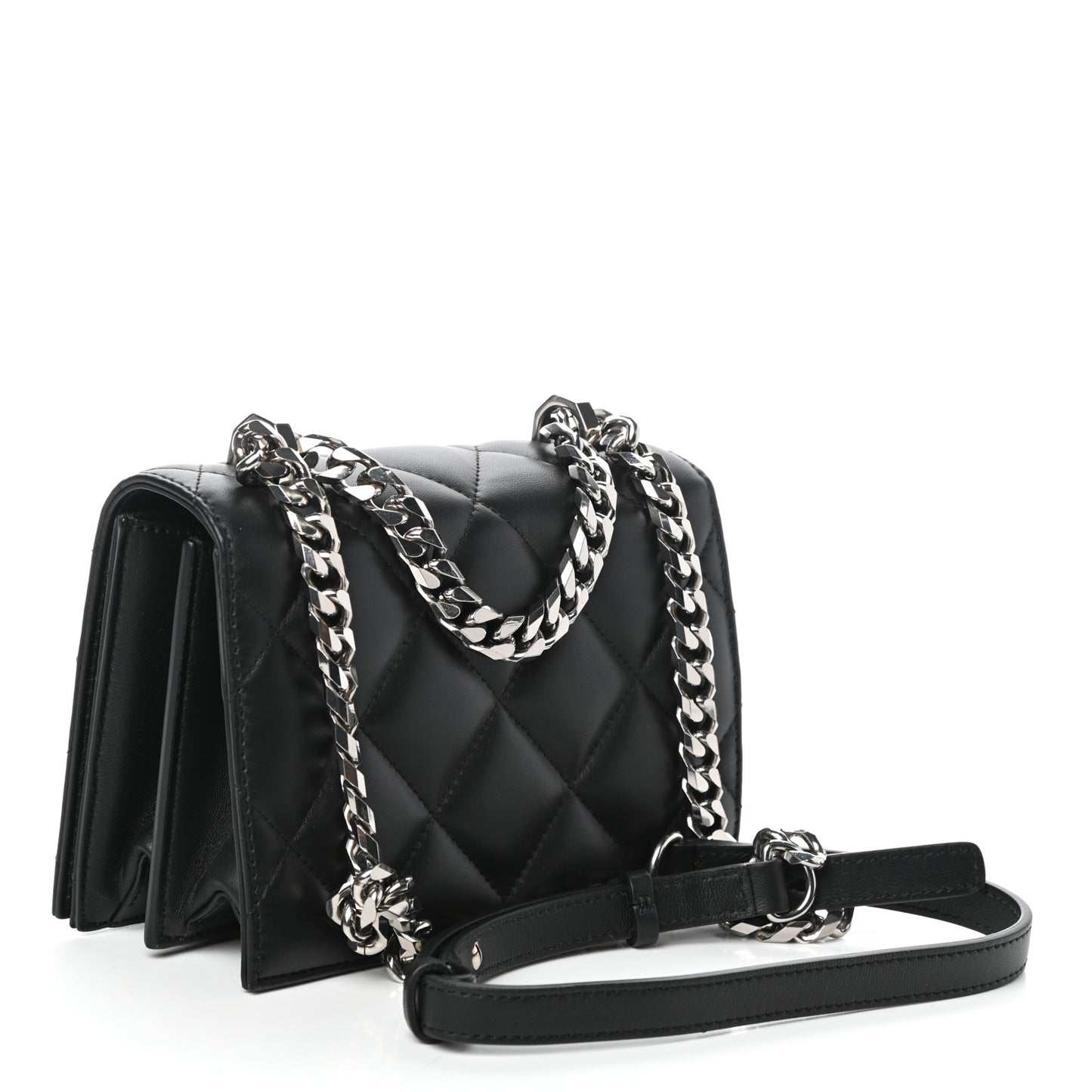 Lambskin Quilted Knuckle Shoulder Bag Black