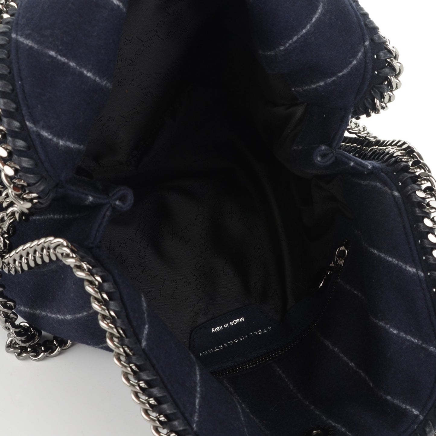 Wool Stripe Falabella Fold Over Tote Navy