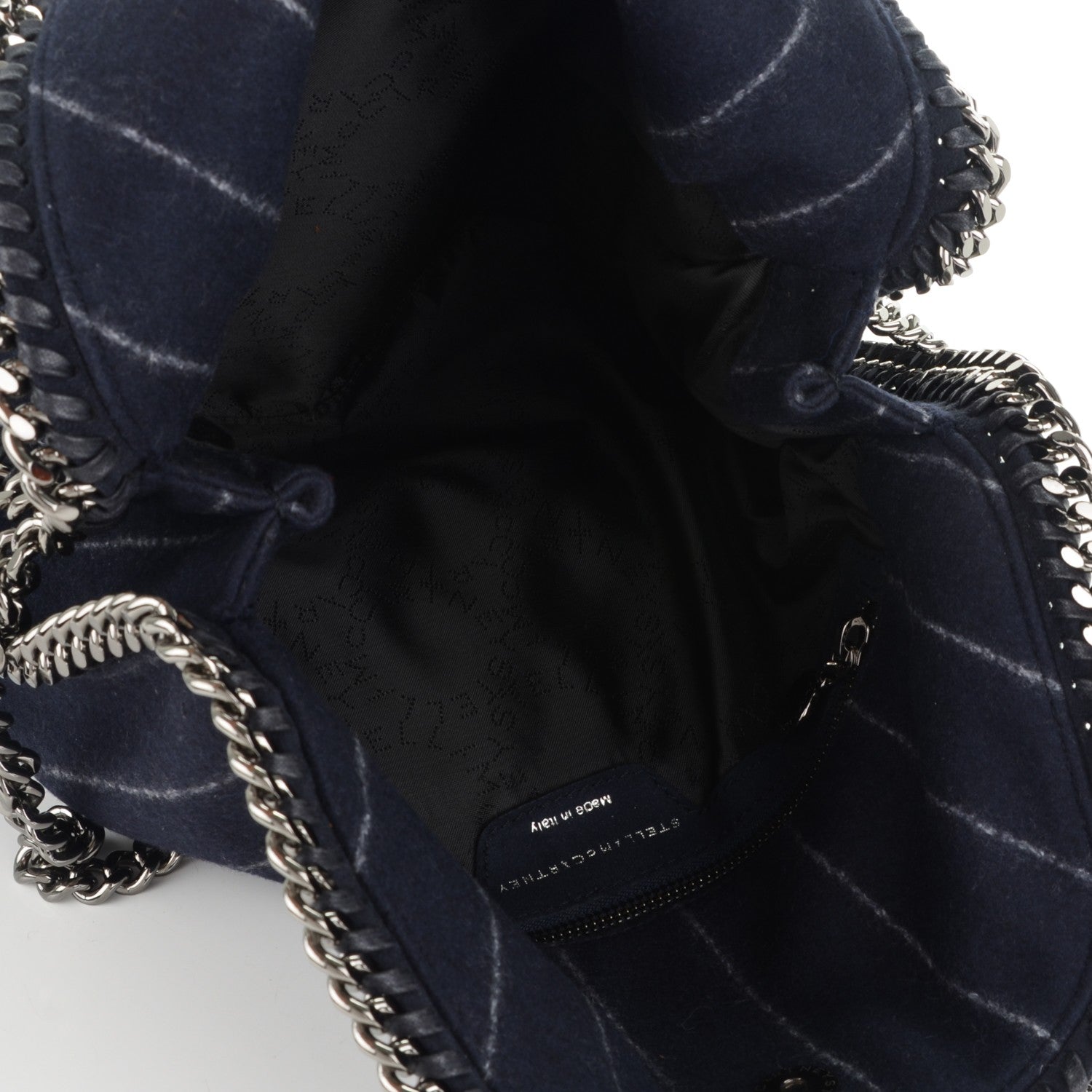 Stella McCartney Wool Stripe Falabella Fold Over Tote Navy 5 of 8