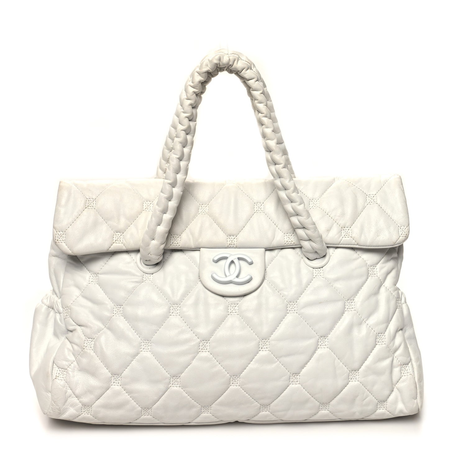 Quilted Lambskin Large Hidden Chain Flap Bag White
