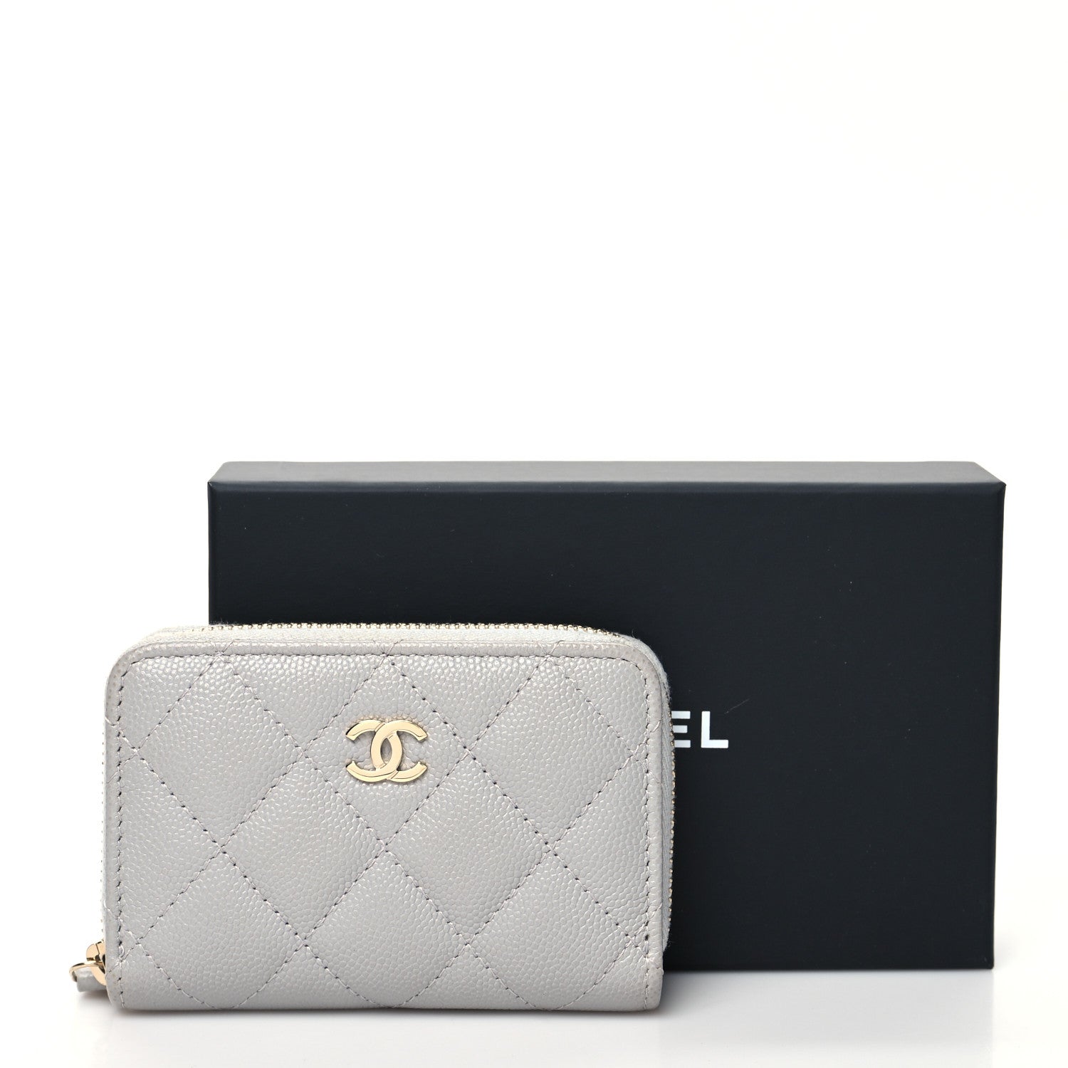 Chanel Caviar Quilted Zip Coin Purse Grey 11 of 11