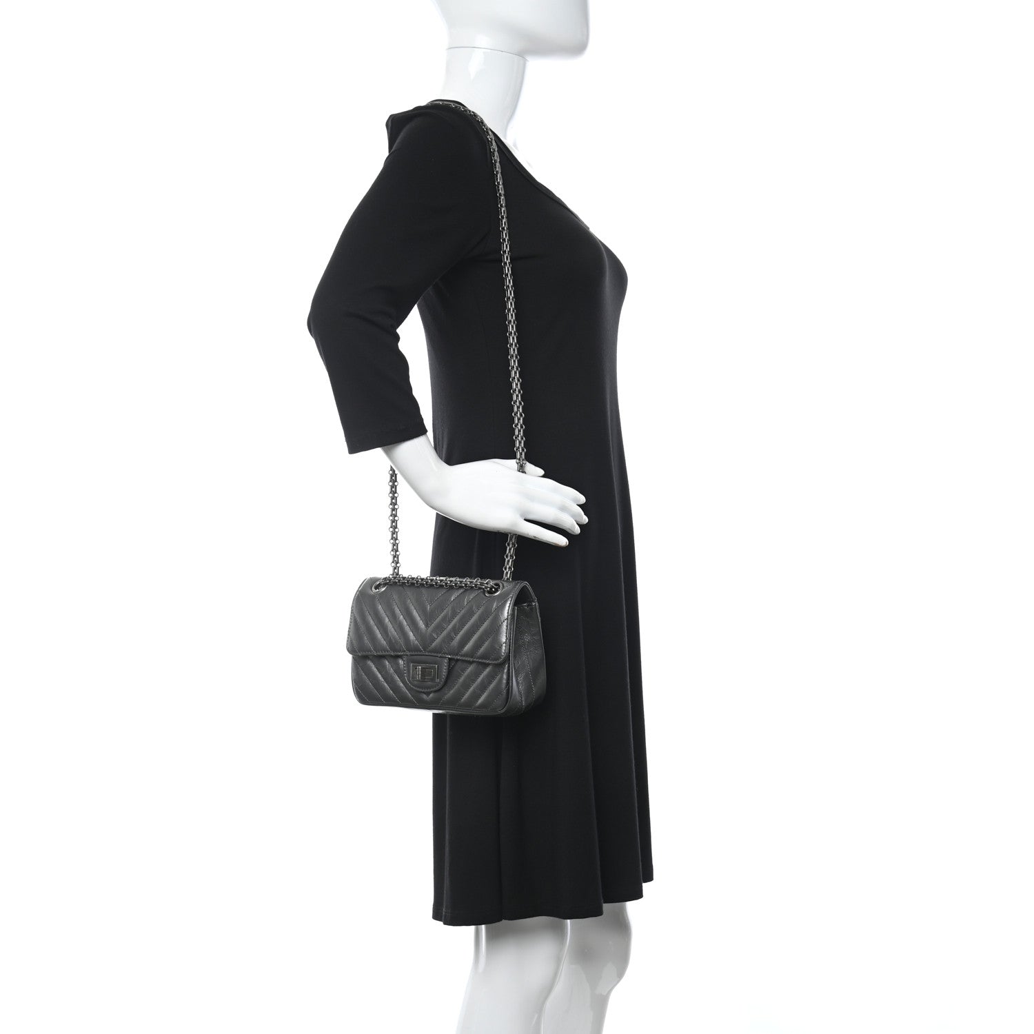 Chanel Metallic Aged Calfskin Chevron Quilted 2.55 Reissue Mini Flap Grey 2 of 11
