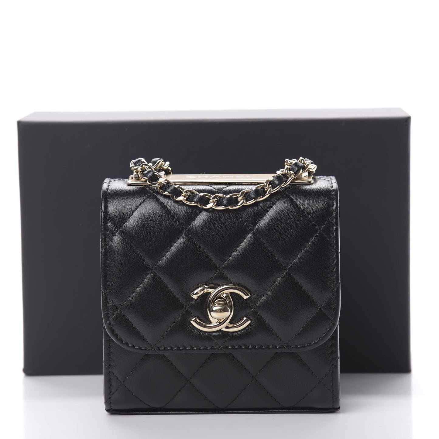 Lambskin Quilted Mini Trendy CC Chain Wallet Black