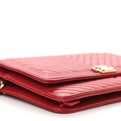 Chanel Calfskin Chevron Quilted Boy Wallet On Chain WOC Red 11 of 13