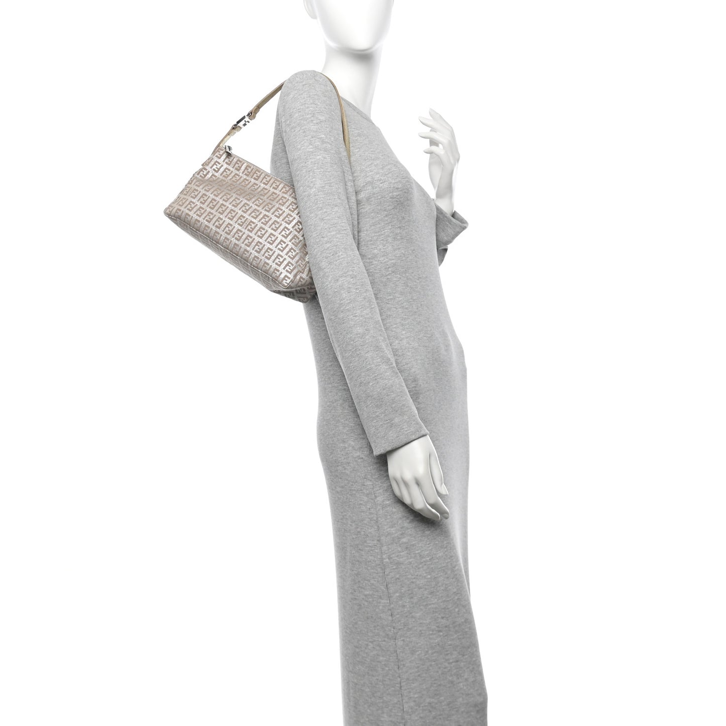 Metallic Jacquard Zucchino Vitello Pochette Cipria Argento Grigio
