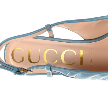 Gucci Nappa Charlotte Chevron Matelasse Double G 75mm Slingback Pumps 36.5 Sweet Blue 7 of 9