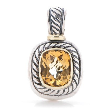 David Yurman Sterling Silver 14K Yellow Gold Citrine 12mm Albion Enhancer Pendant 1 of 2