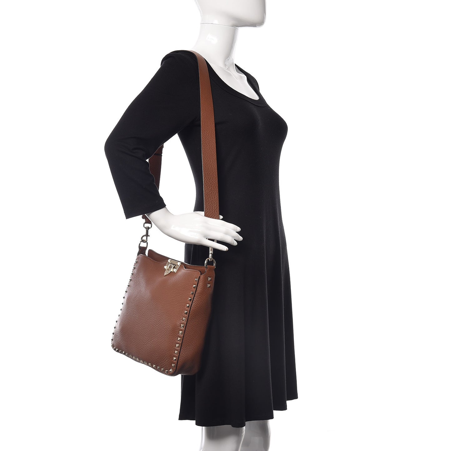 Calfskin Small Rockstud Flip-Lock Messenger Bag Tan