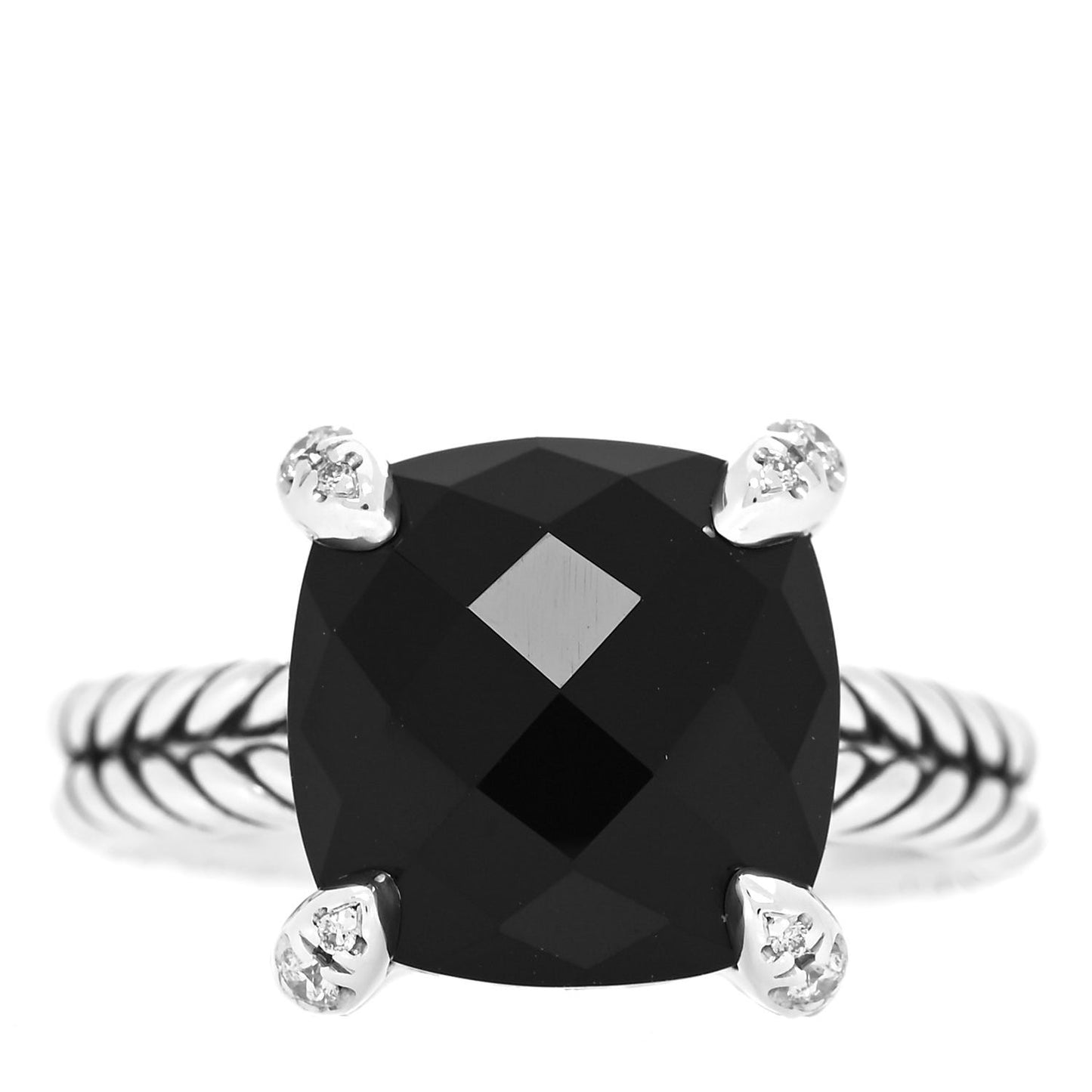 Sterling Silver Diamond Black Onyx 11mm Chatelaine Ring 52 6