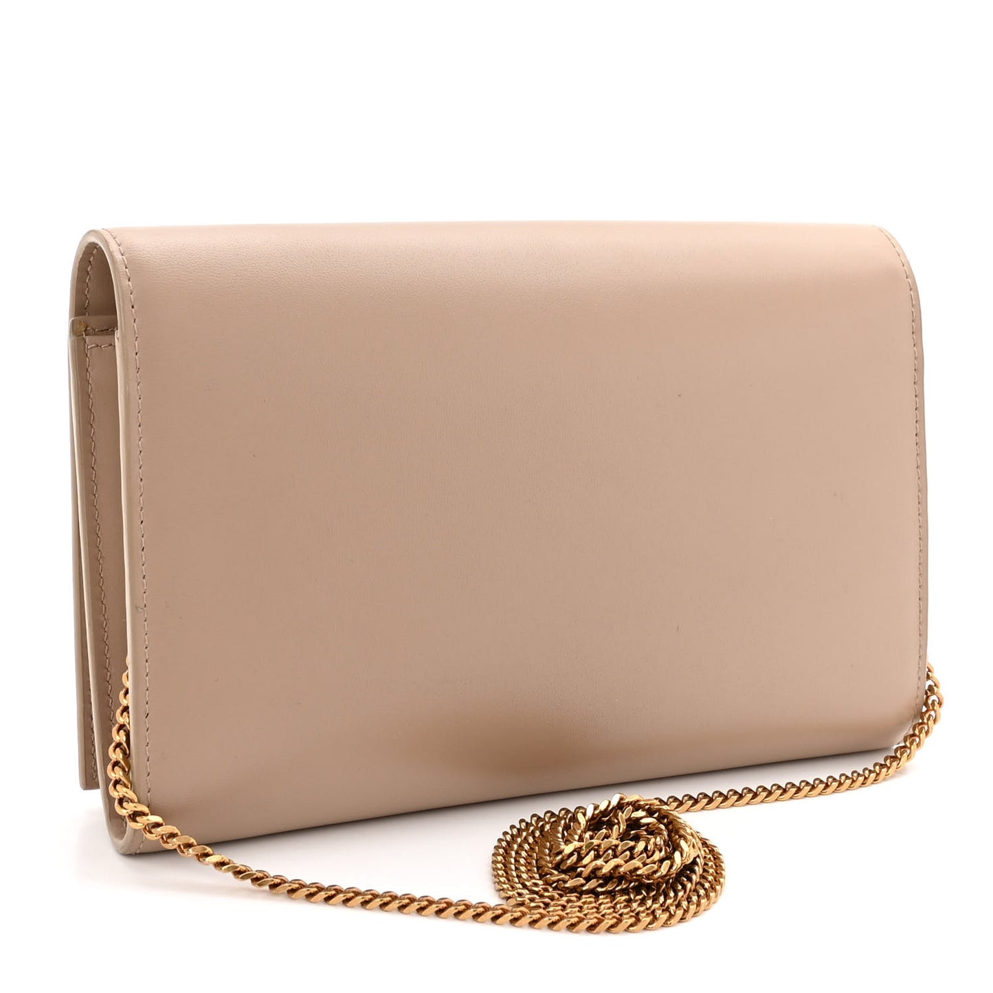 Glossy Calfskin Monogram Chain Wallet Dark Beige