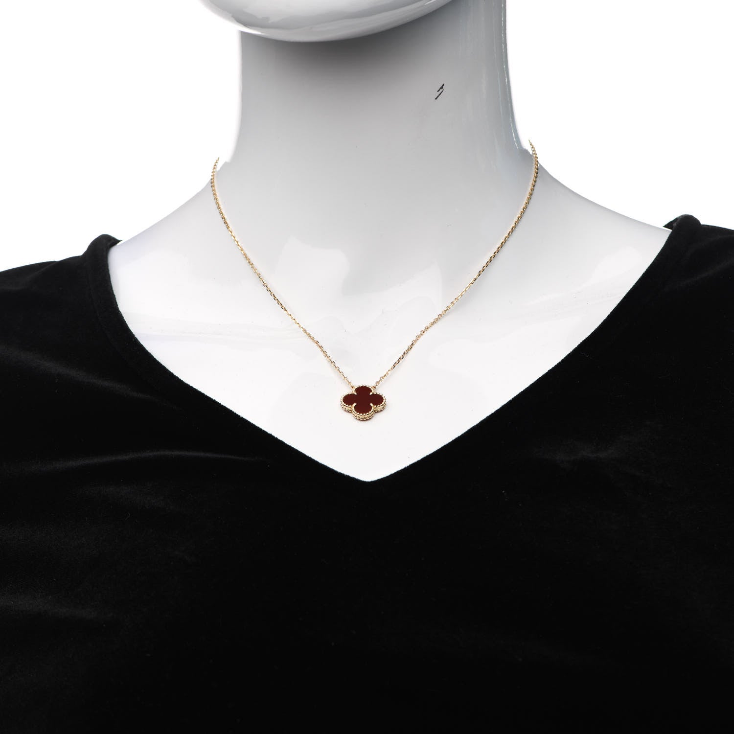 Van Cleef & Arpels 18K Yellow Gold Carnelian Vintage Alhambra Pendant Necklace 2 of 6